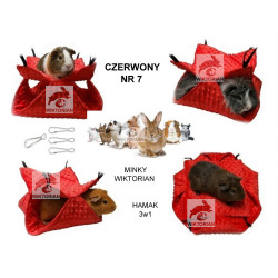 HAMAK DLA ŚWINKI MORSKIEJ MINKY PLASTER MIODU hamak dla gryzoni CZERWONY Z NORKĄ PIETROWY HAMAK